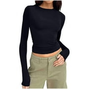 Aloohaidyvio No Boundaries Long Sleeve Tops,Womens Long Sleeve Shirts Crop Tops Basic Double Layering Tight Slim Fit Y2K T Shirts Winter Clothes 2024